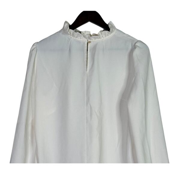 J.Crew Ruffle Neck Back Button Keyhole Balloon Long Sleeves Blouse M Cream #3302 - Picture 5 of 14